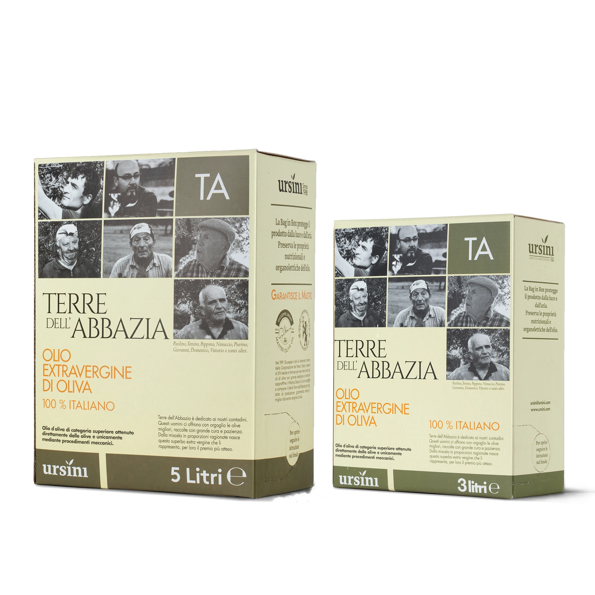 Ursini Couple Italian Extra virgin olive oils multicultivar 3 L and 5 L bag in box tin can for retail