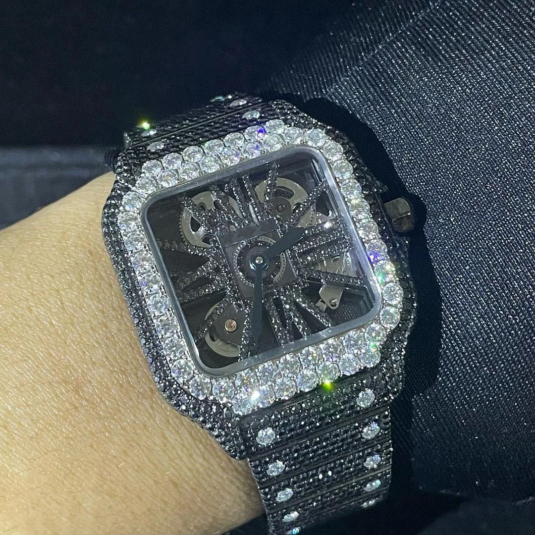 Transparent Quality Black & White Luxury Diamond Bust Down Watch for Men Diamond Watch Luxury Custom Watch