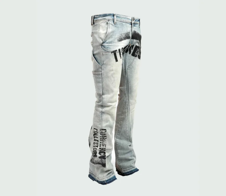 New Arrival Men Flared Jeans Tulones Jeans Pants Men Patchwork Loose Hip Hop Denim Pants Washed Jeans