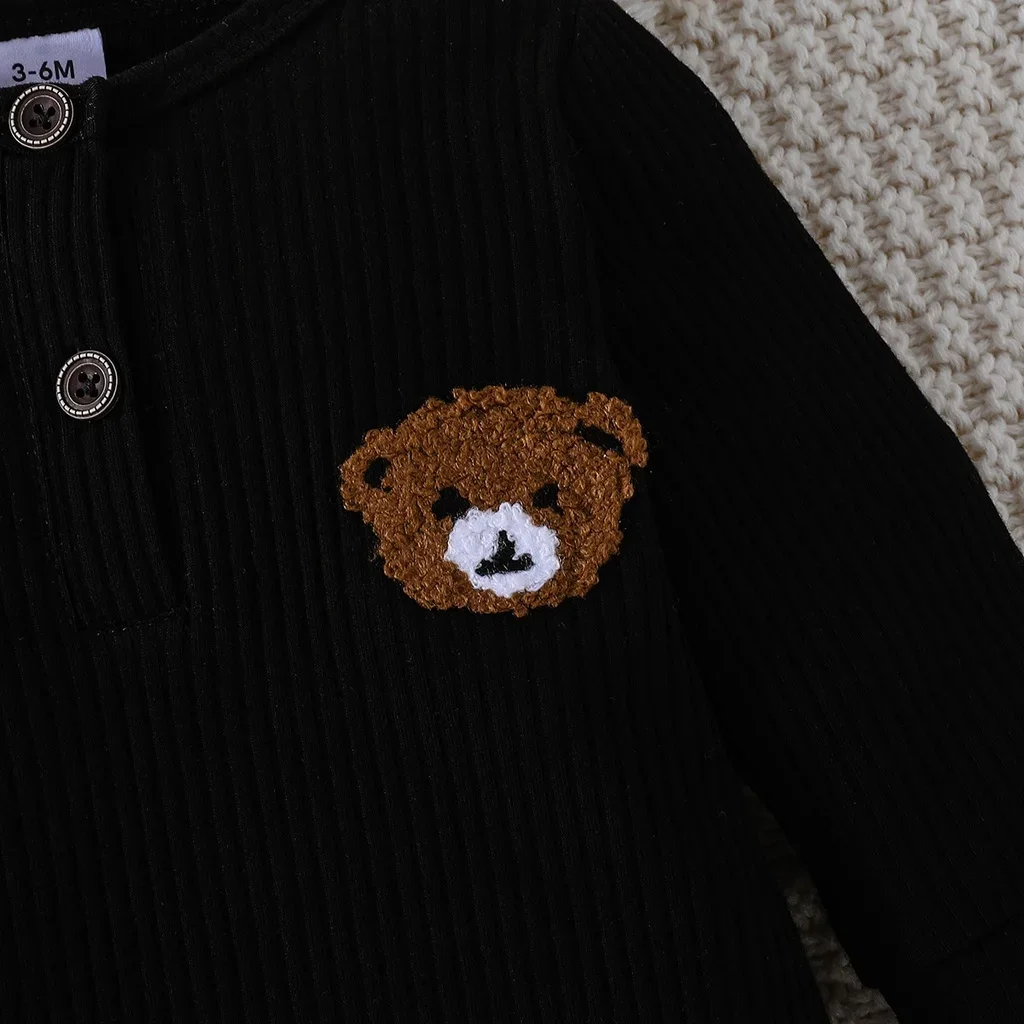 Newborn Baby Clothes Cartoon Bear Tiny Button Onesies For Baby Boy Long Sleeve Infant Romper Toddler Jumpsuit