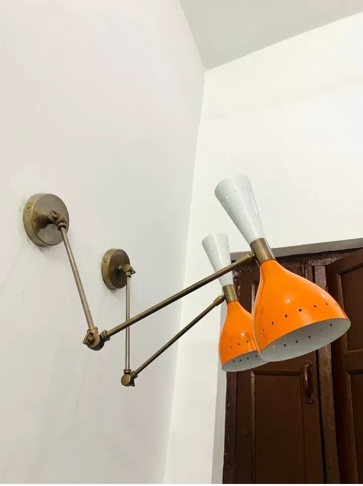 wall lamp Mid Century Brass Italian Diabolo Wall Sconce Light Fixture 2 Bulb Pair home office and kitchen decorative lamp