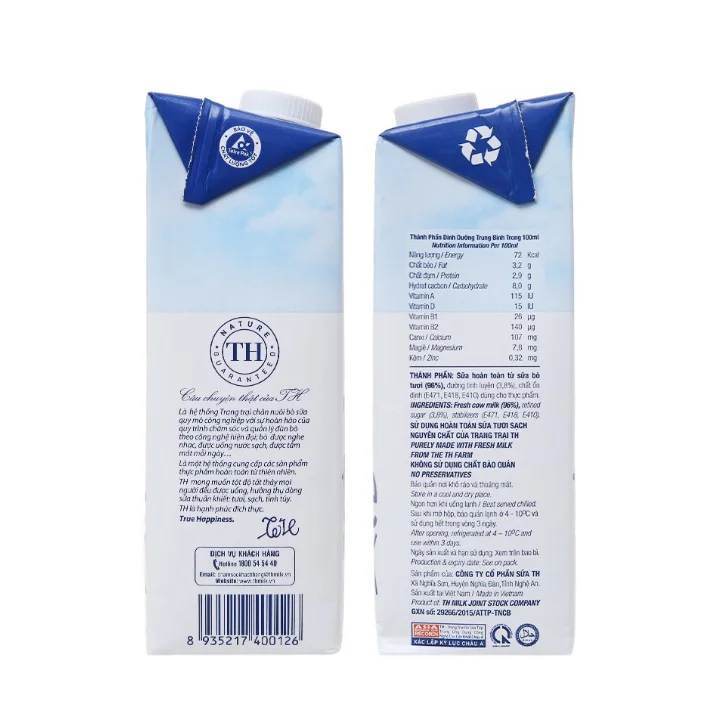 TH True Milk UHT Sweetened Fresh Milk 1000ml Original Flavor Adults Children Sterilized Nutrition Box Whole Milk