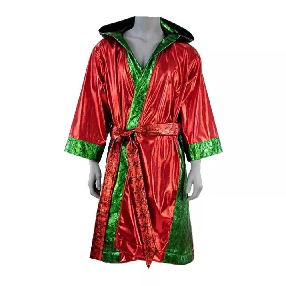 Adult Men Satin Stock Full Length Robe Boxing Costume Robe Cloak with Hood 100% Satin Silk Robe