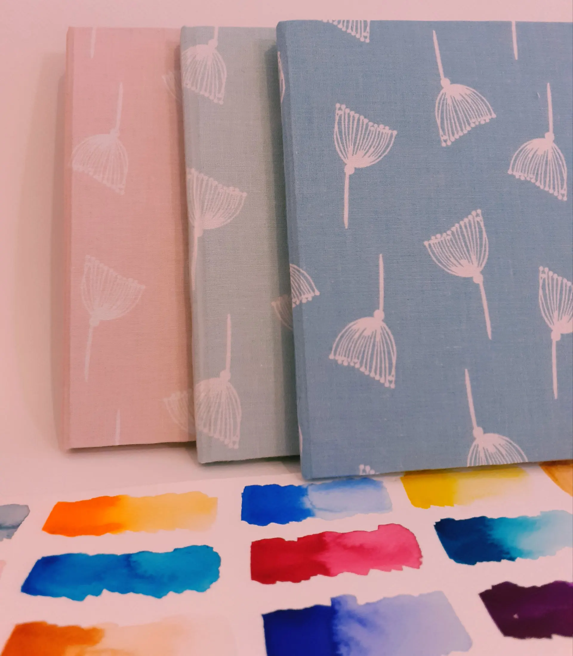 LABON Flower Print Pink And White Textile Cover Handmade Watercolor Paper Sketchbook