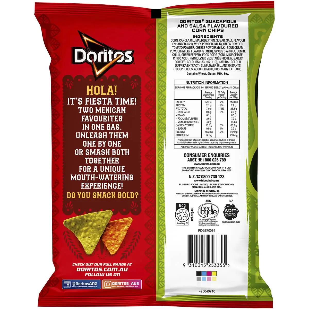 Doritos Corn Chips Guacamole and Salsa 80g