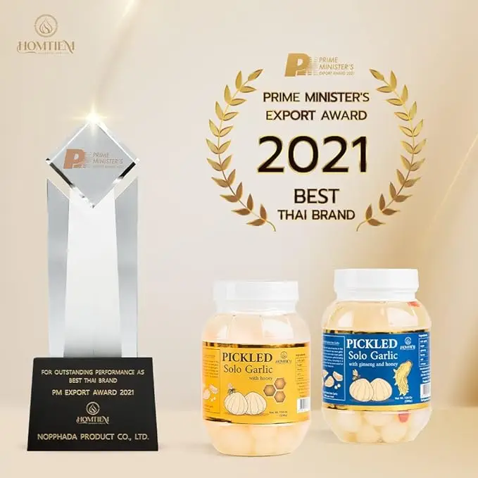 Homtiem Pickled Solo Garlic with Honey 7.04 Oz (200g.) Non-Additives, Non-Preservatives for Appetizers Healthy