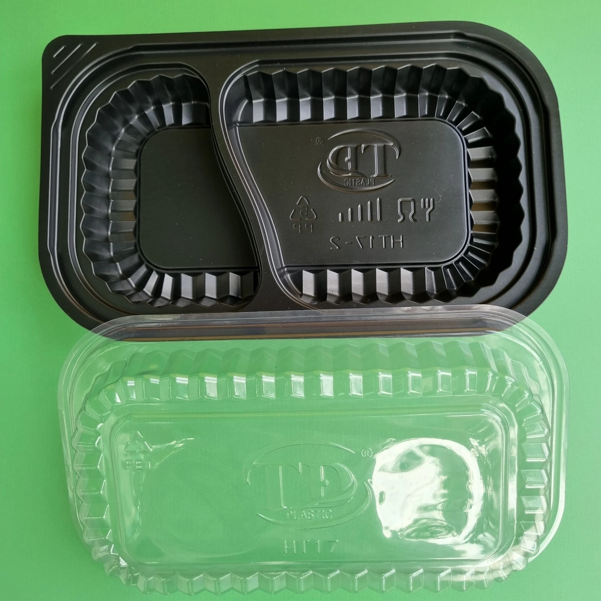 Самые Популярные Товары Для 2024 фабрики 2 отделения одноразовый пластиковый контейнер для еды с крышкой черного цвета на вынос