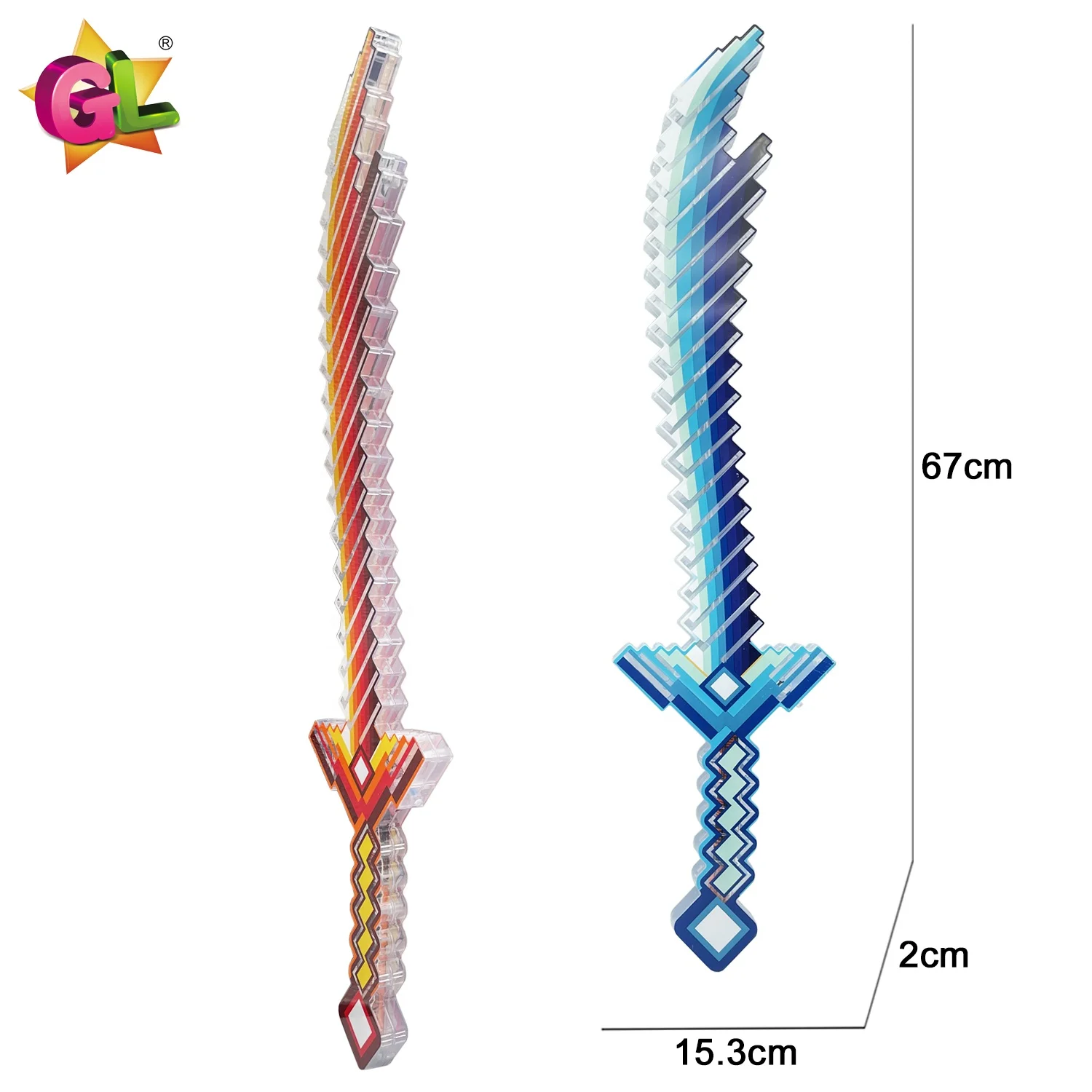 new product 2024 popular 10 light up crystal pixel sword with green blue orange plastic machete toy led toys