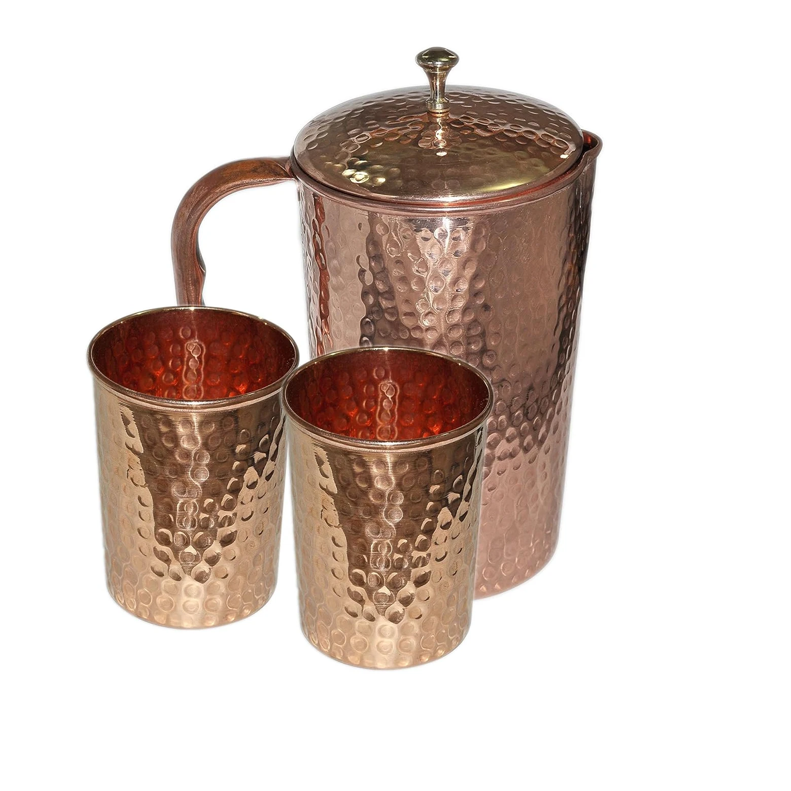 Pure Copper Hammered Jug Capacity 1.5l glass pitcher with lid hot/cold water jug unique Brass Knob Water Jug Drink ware Pitchers