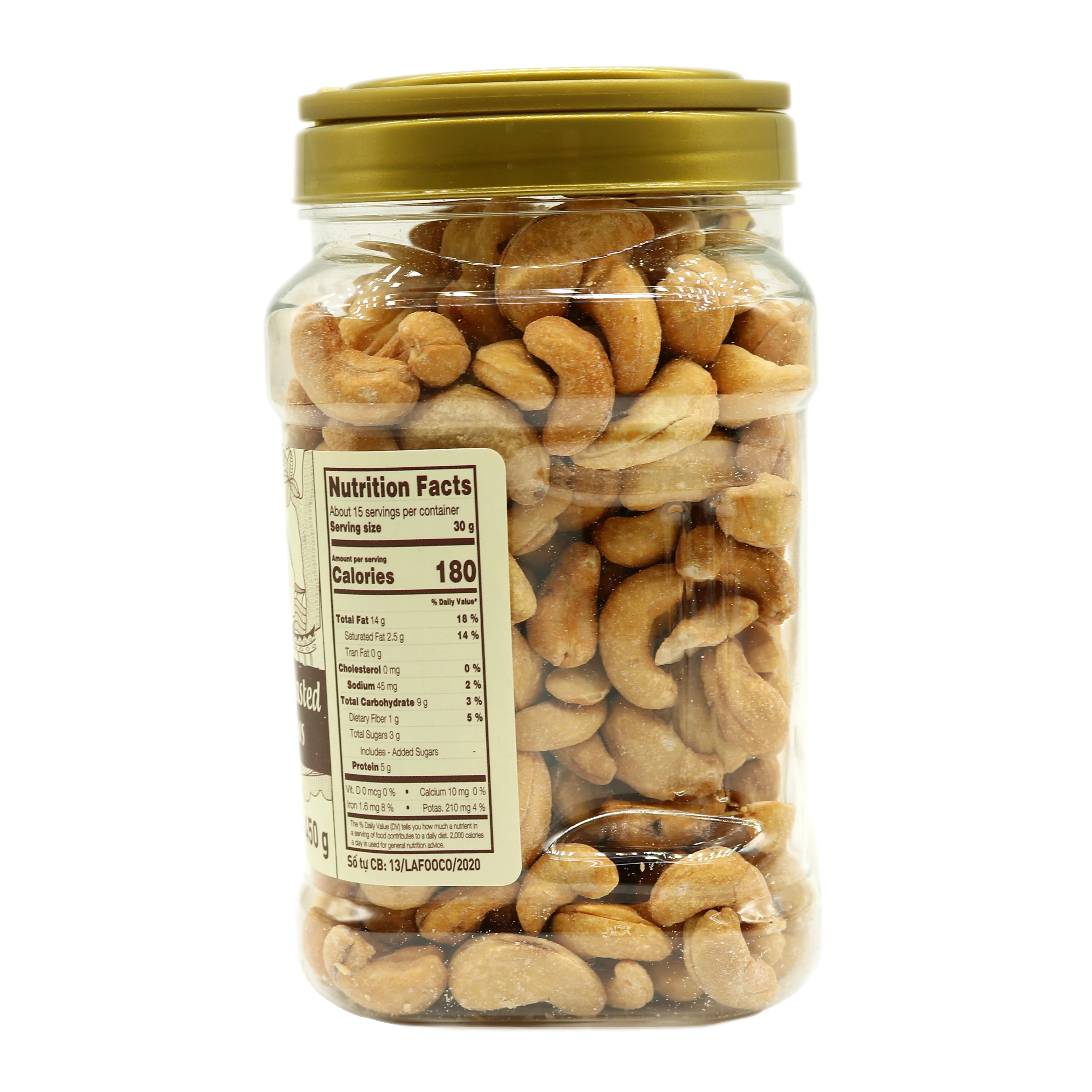 Salted Roasted Vietnam Cashews 450g LAFOOCO plastic jar Best Price Healthy nuts w320 Free Sample