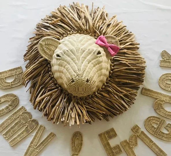 High quality Eco-friendly Weaving Wicker Lion Head Wall Hanging Luxury Decor 2023 made in Vietnam