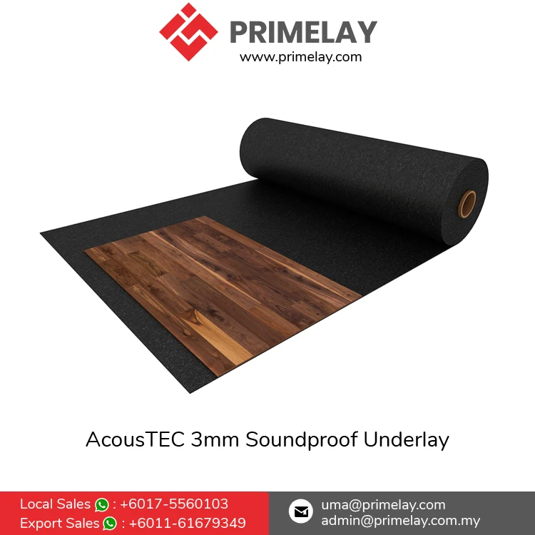 Premium Quality Durable AcousTEC 3mm Soundproof Rubber Underlay Roll for Hardwood Flooring Double Glued Underlay Installation