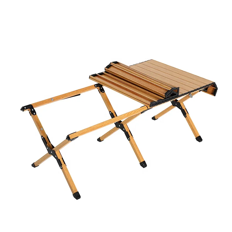 New large portable lightweight picnic wood egg roll up folding aluminum alloy camping table