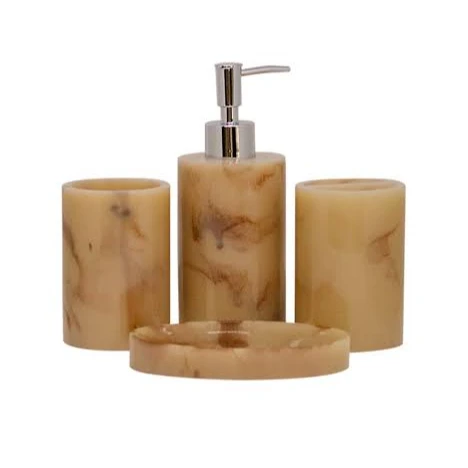 Antique bathrooms set Newest Wholesale bathroom set made of resin with printed design 4 Bath Accessories