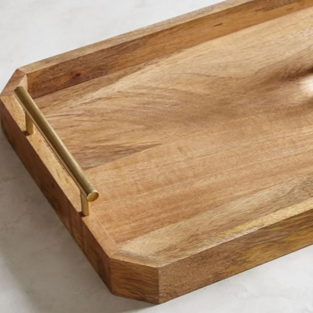 With Handle Wooden Tray Farmhouse Decor Food Drinks Fruit Serving Platters Storage For Hotels Restaurant