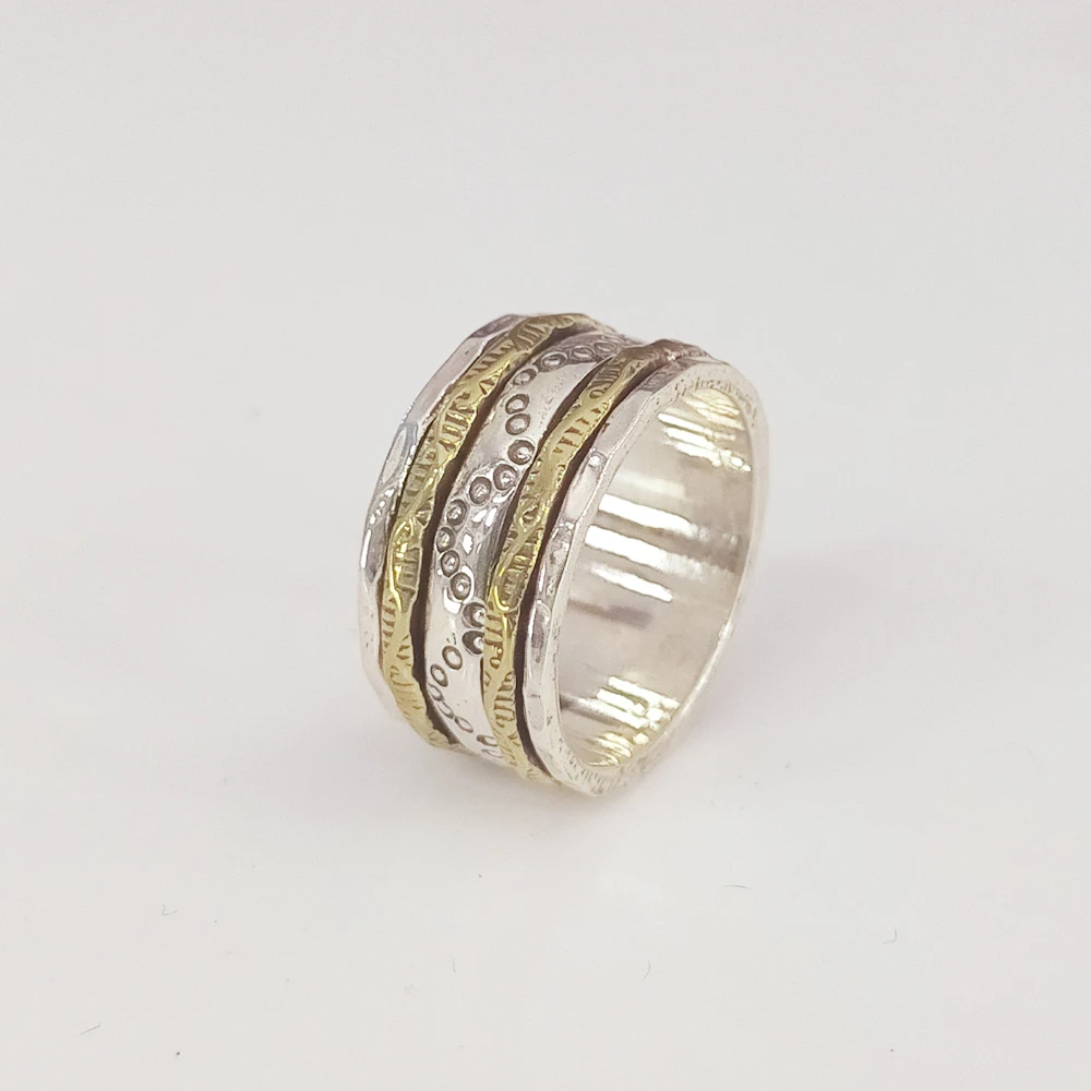 925 Sterling Silver Unique Two Tone Spinner Wide Hammered Silver Band Ring From Jewelry Supplier At Wholesale Factory Price Buy