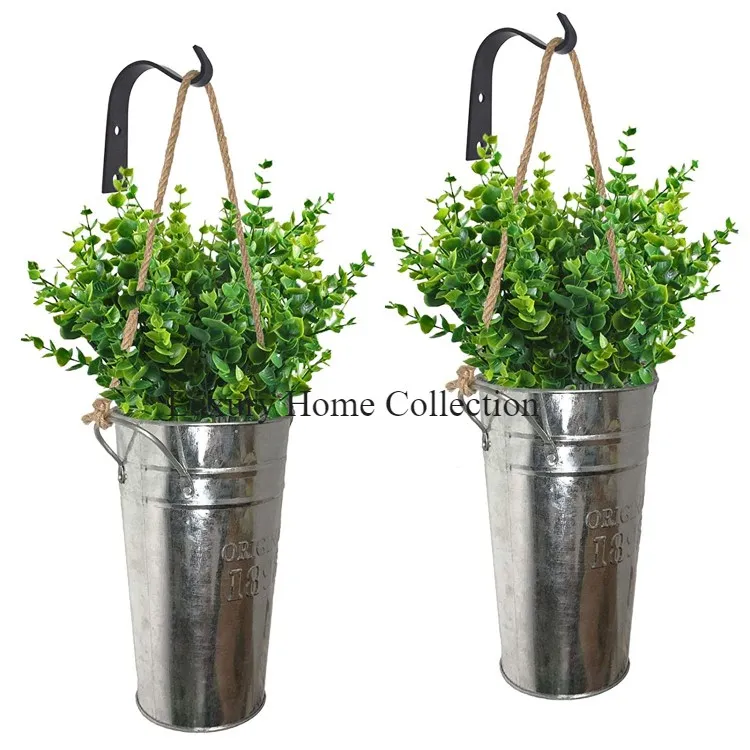 fancy Galvanized Metal Flower Vase And Planters Silver Color Mirror Polished Attractive Designer Made Hanging With Rope Planters