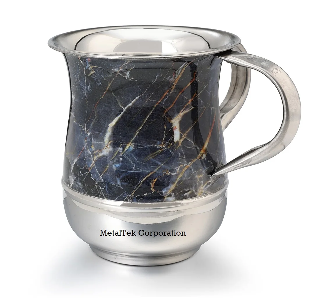 Contemporary Netilat Yadayim Washing Cup Stainless Steel Black Marble Finishing Customized Colours Judaica Negel Vasser Cup