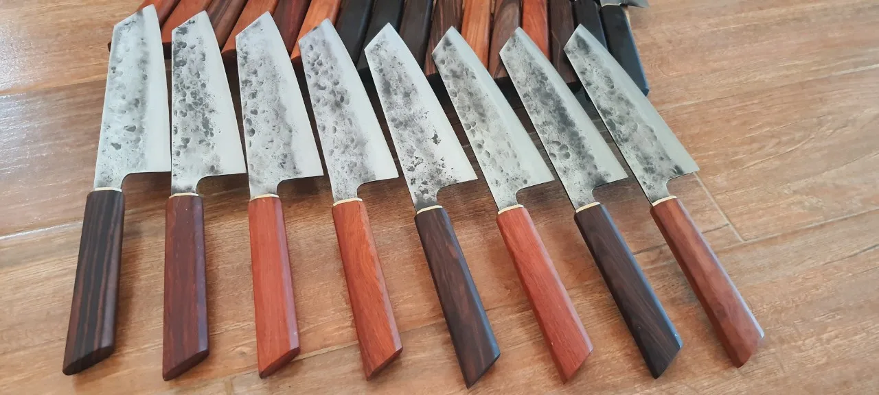Best Price Hammered Carbon Steel Chef Knife - Bunka Hammered Knives Set with Ebony Handle