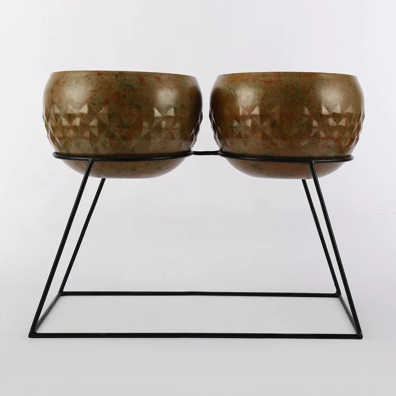 METAL DOUBLE BOWL PLANTER WITH STAND New Design Modern Planter