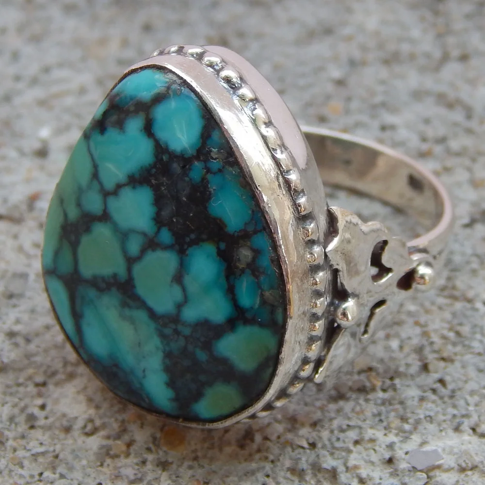 Turquoise FreeForm Granulated Wirework Ring in 925 Solid Sterling Silver Ring Turquoise Gemstone Ring For Woman