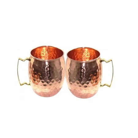 Admirable Design Serving Juice Water Mug Set Of 2 Copper Hammered Moscow Mule Mug With Brass Handle For Sale