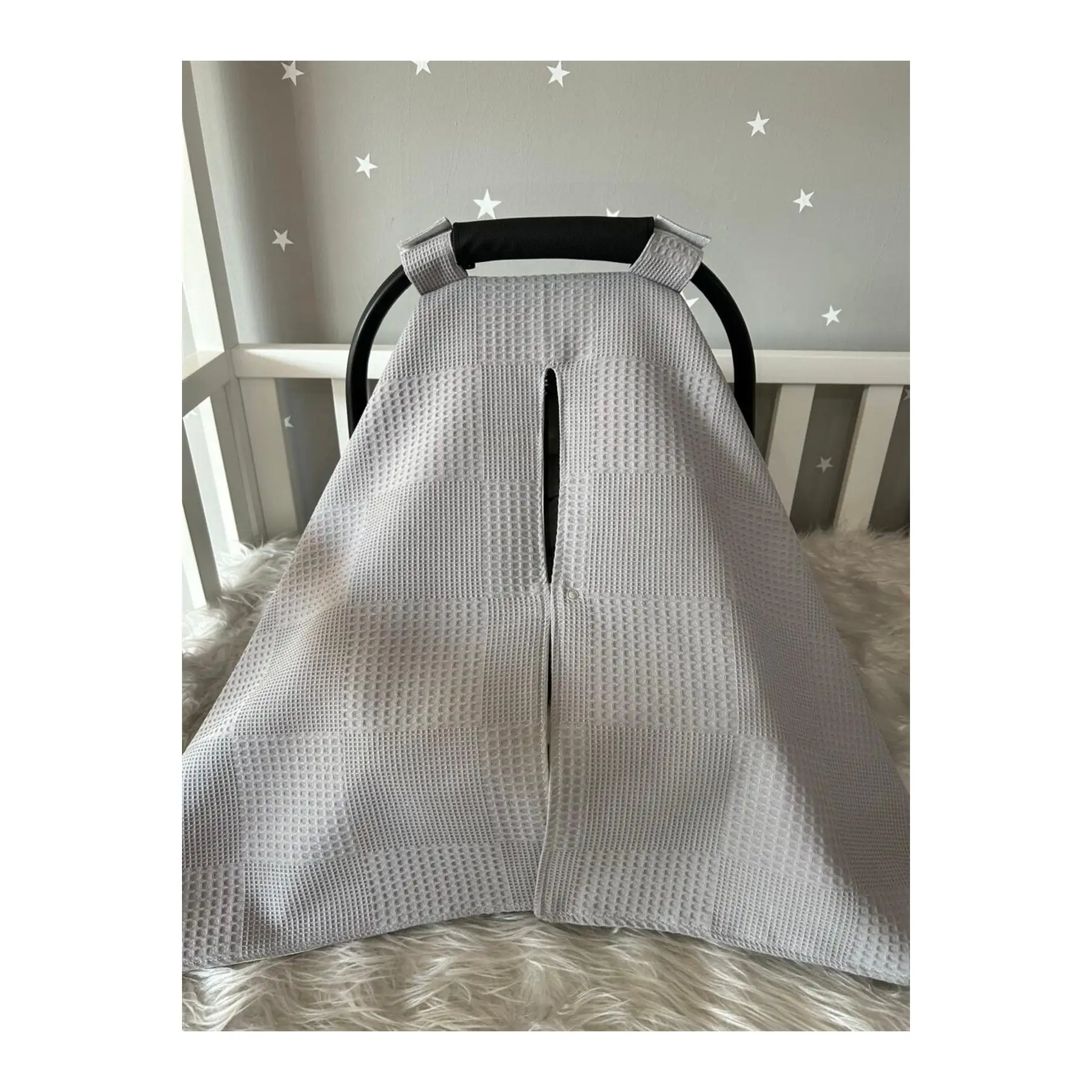 Gray Waffle Pike And Mickey Pattern Design Stroller Cover And Stroller Cushion