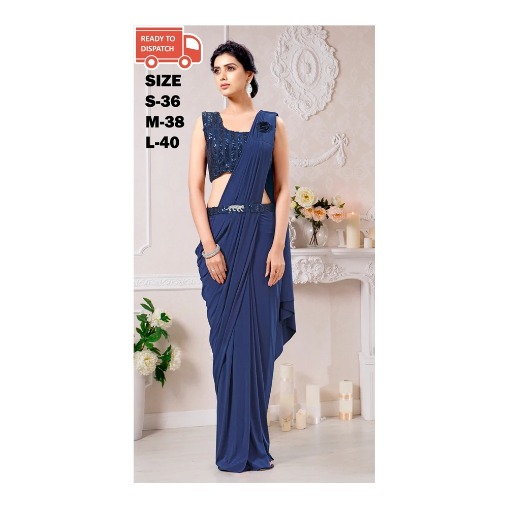 Best Quality Ladies Ready To Wear Lycra  Modern Stitch Blouse Designer Saree From Indian