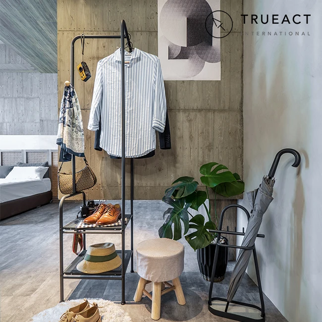 2 storage tiers curved shaped wooden standing garment rack metal hat coat Clothes Hanger Stand