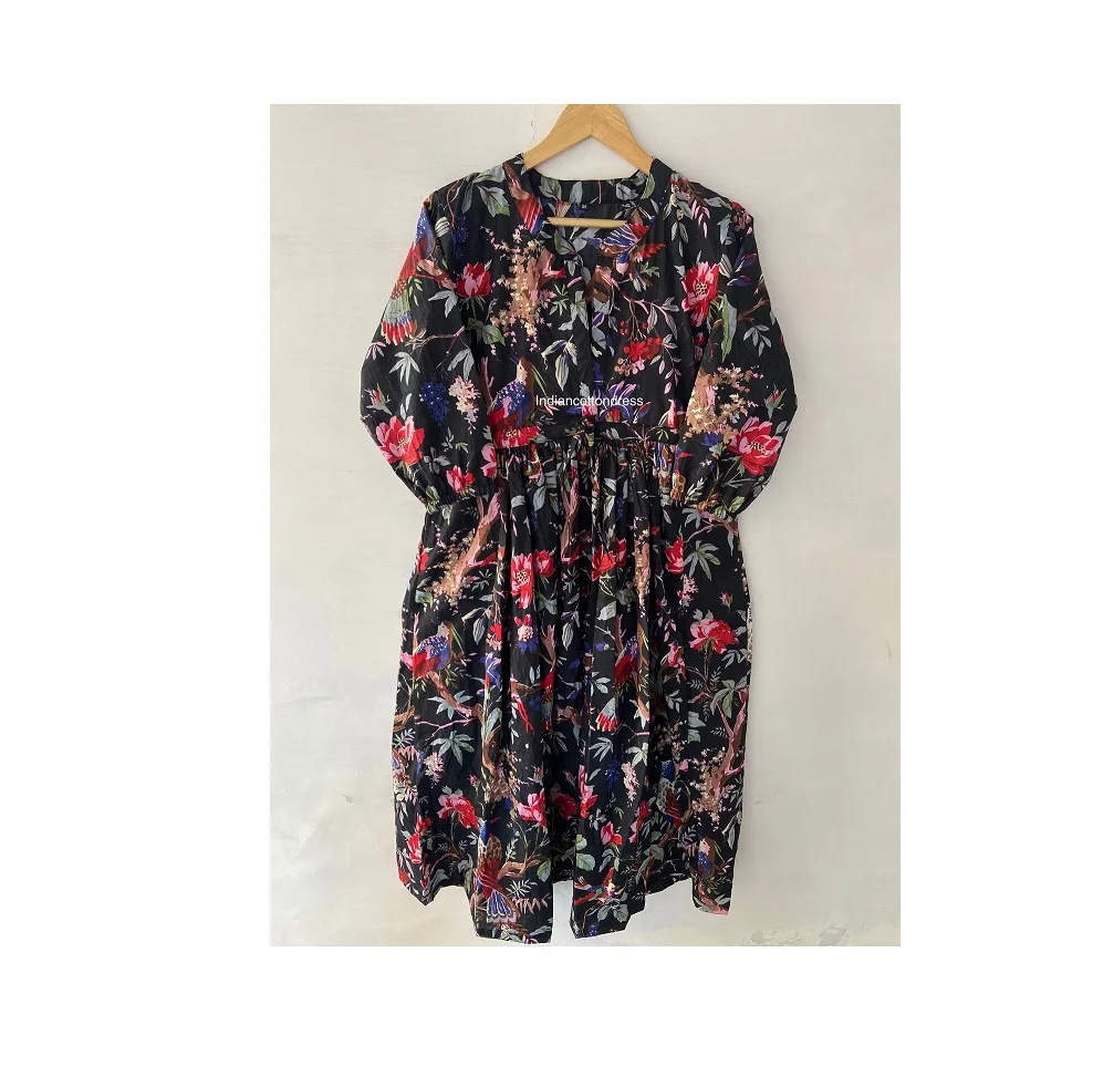 New Luxury Modern Design Bird Printed Black Dress for Women Wear Available at Wholesale Price from India