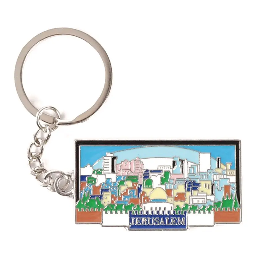 Manufacturer Metal Brass Custom Soft Enamel Religious Souvenir Jerusalem Keychains