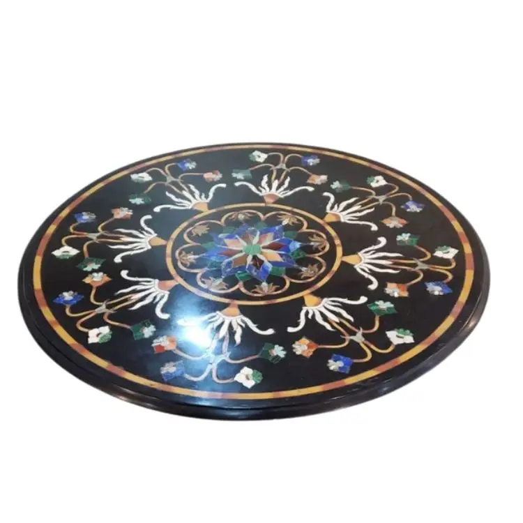 Golden Ratio white Marble Inlay Table Top  Center Table Top  Coffee Table Top  Inlaid Semi Precious Gemstones