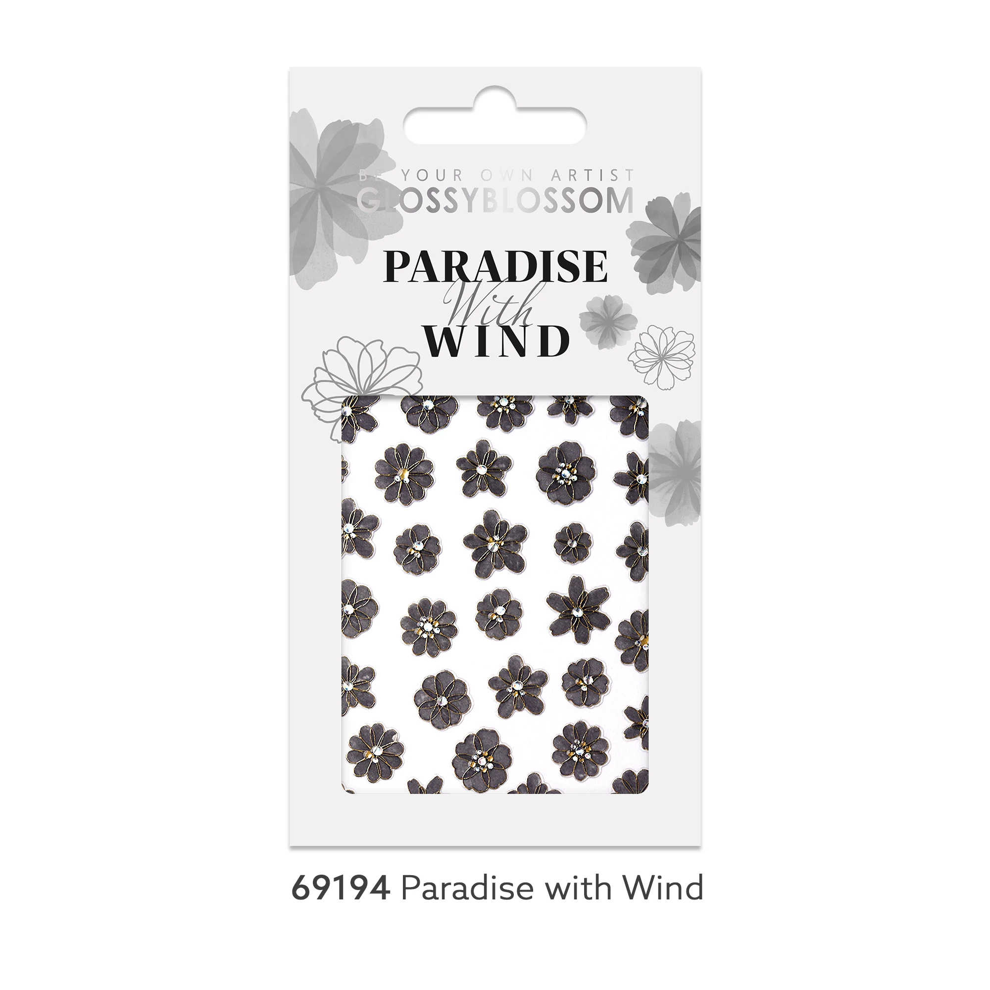 ShineB PARADISE с ветром #69194 наклейки на ногти блестящие черные цветочные бабочки золотым серебряным дизайном голограммы Корея oem