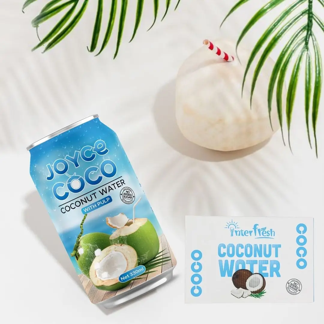 COCO JOYCE 330ml Can (Tinned) Coconut Water Original Puree No Sugar Preservative Free Sample from Vietnam PrivateLabel Supplier