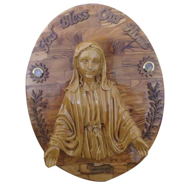 Home blessing-Olive wood god bless our home wall hanging plaque with Jesus carrying his cross