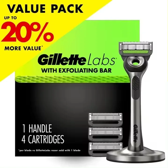 GilletteLabs With Exfoliating Bar by Gillette Razor for Men - 1 Handle, 4 Razor Blade Refills, Includes Premium Magnetic Stand