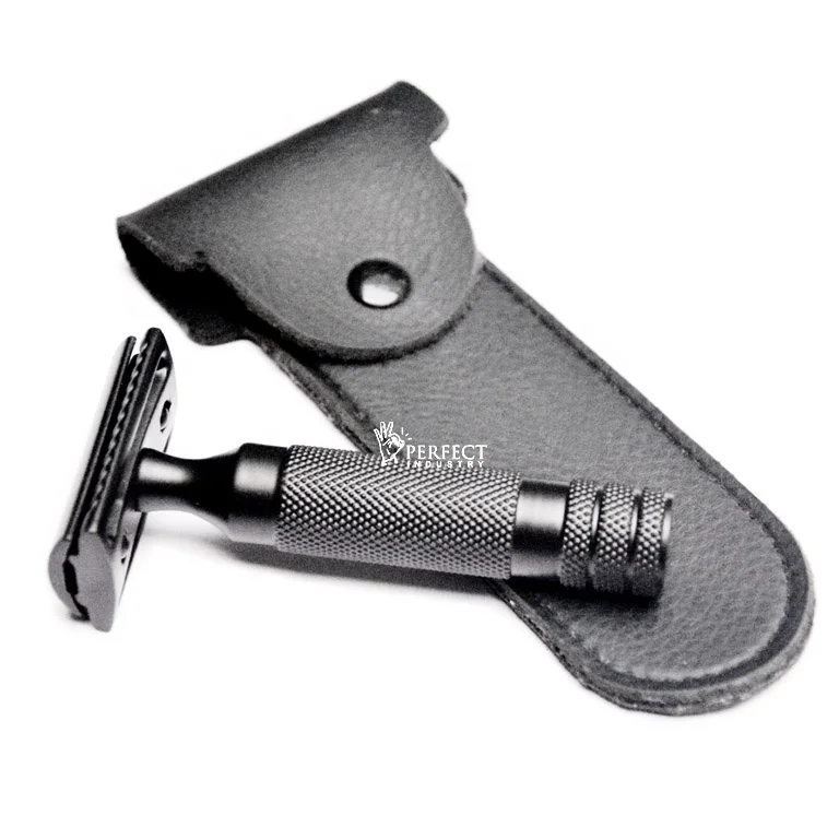 2023 barber supplies high quality razor private label men grooming double edge safety razor with travelling case