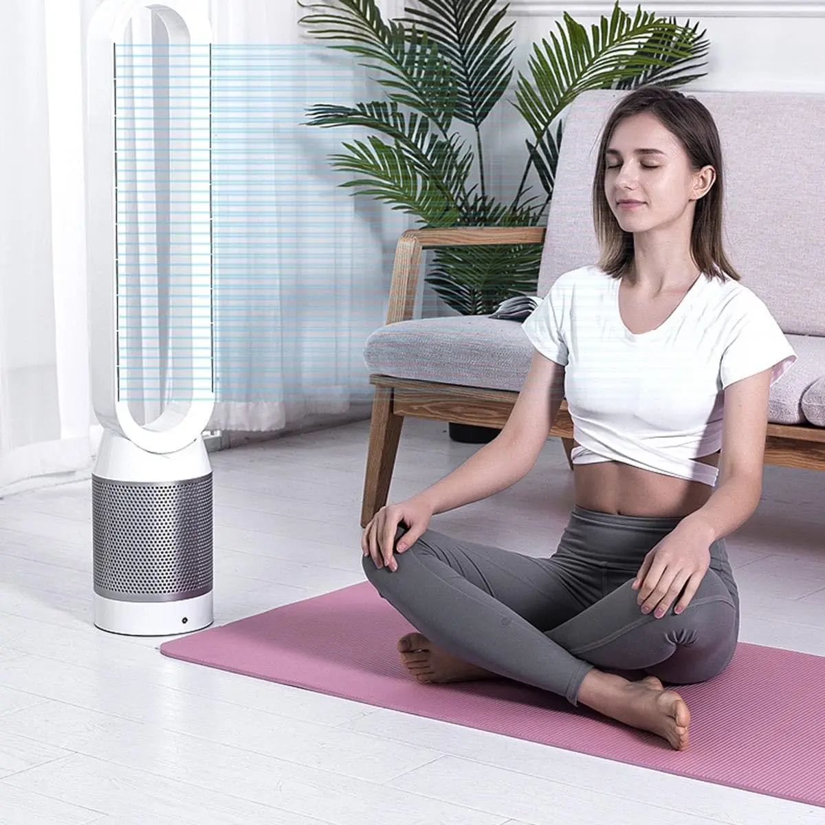 2 in 1 Bladeless Fan Cooler Fan Air Purifier Stand Fan with HEPA Filter