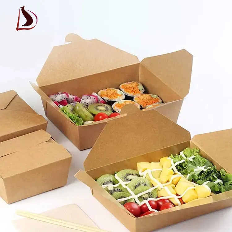 disposable salad takeaway box Outside Printing paper Folding kraft paper salad box take away packaging salad boxes for lunch