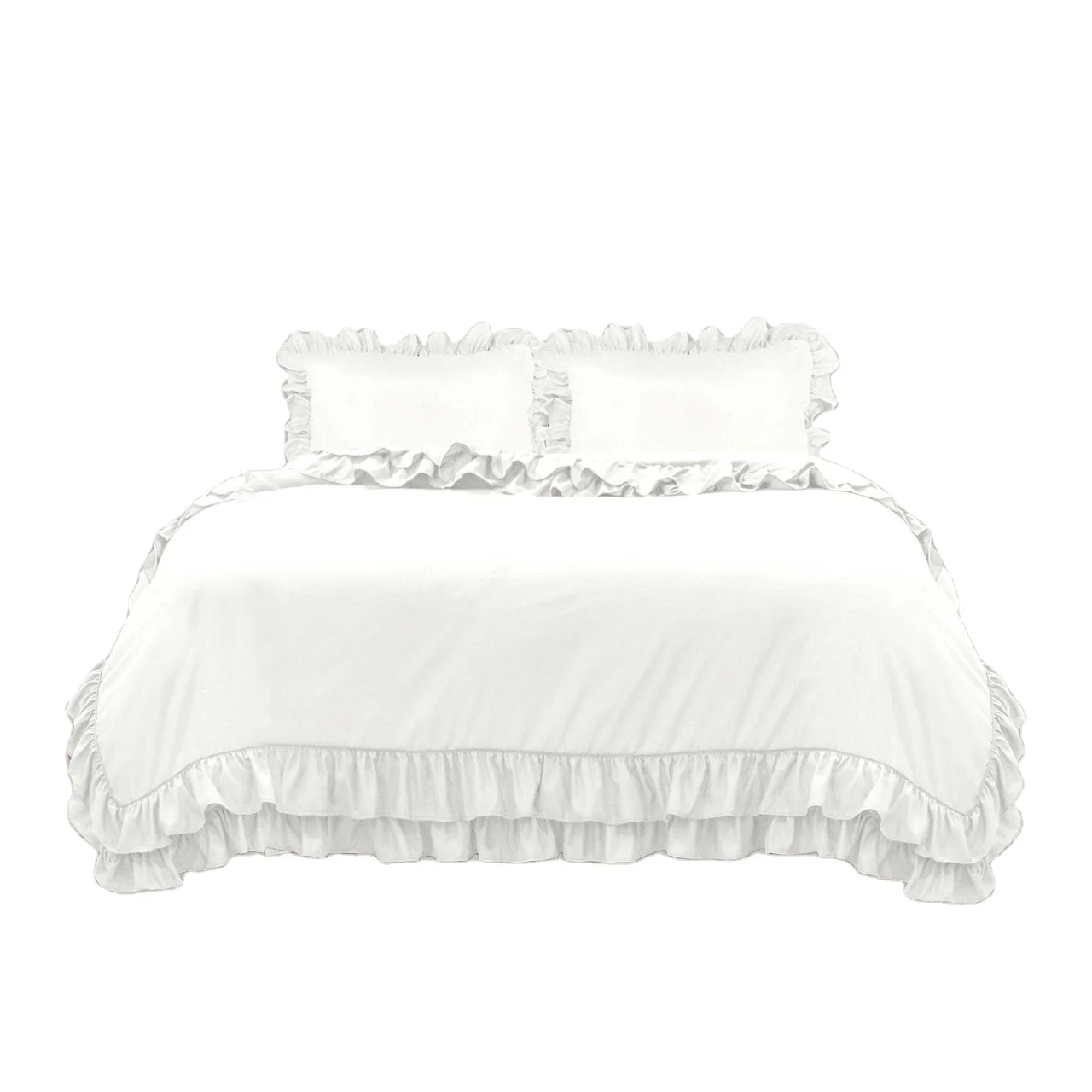 New Wholesale Ruffled style White Duvet set 100% Microfiber duvet cover custom OEM ODM solid color for bedroom