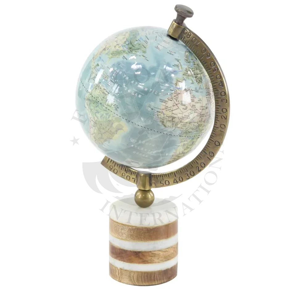 Nautical Multi Color Rotated World Globe Desktop Table Decor World Map With Wood Base - World Globe Rotating Vintage Decorative
