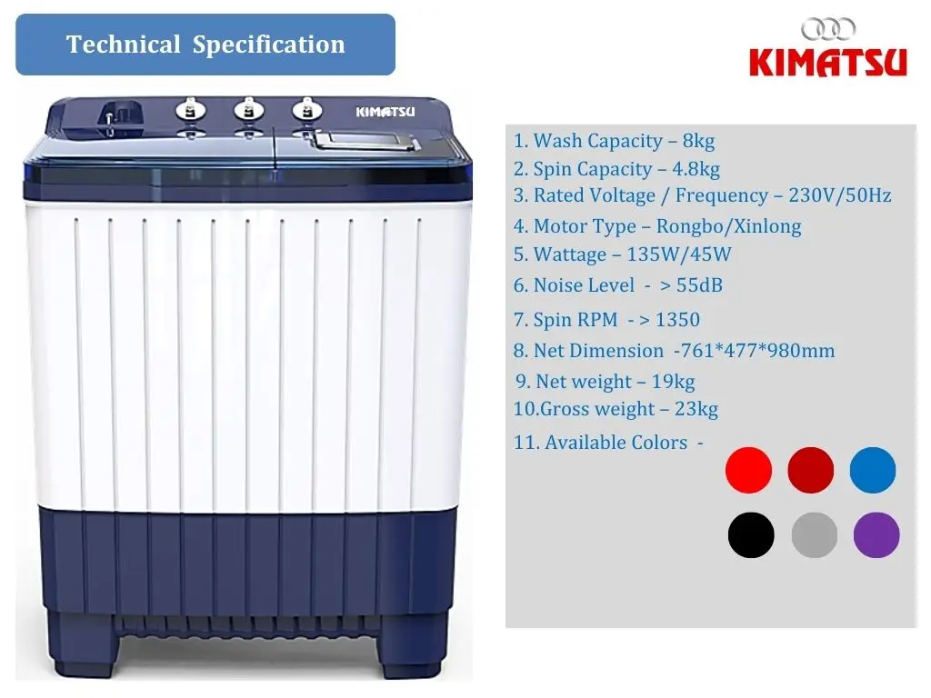 8kg full plastic Model High Quality Trendy Twin Tub Automatic Washing Machine Top Loading Electric for Households and Hotels