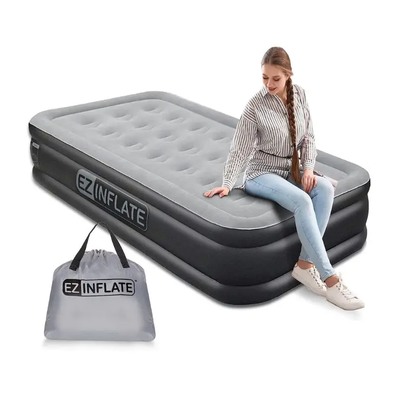 Single Double Inflatable Camping Mattress Flocked PVC Twin Size Air Bed Mattress