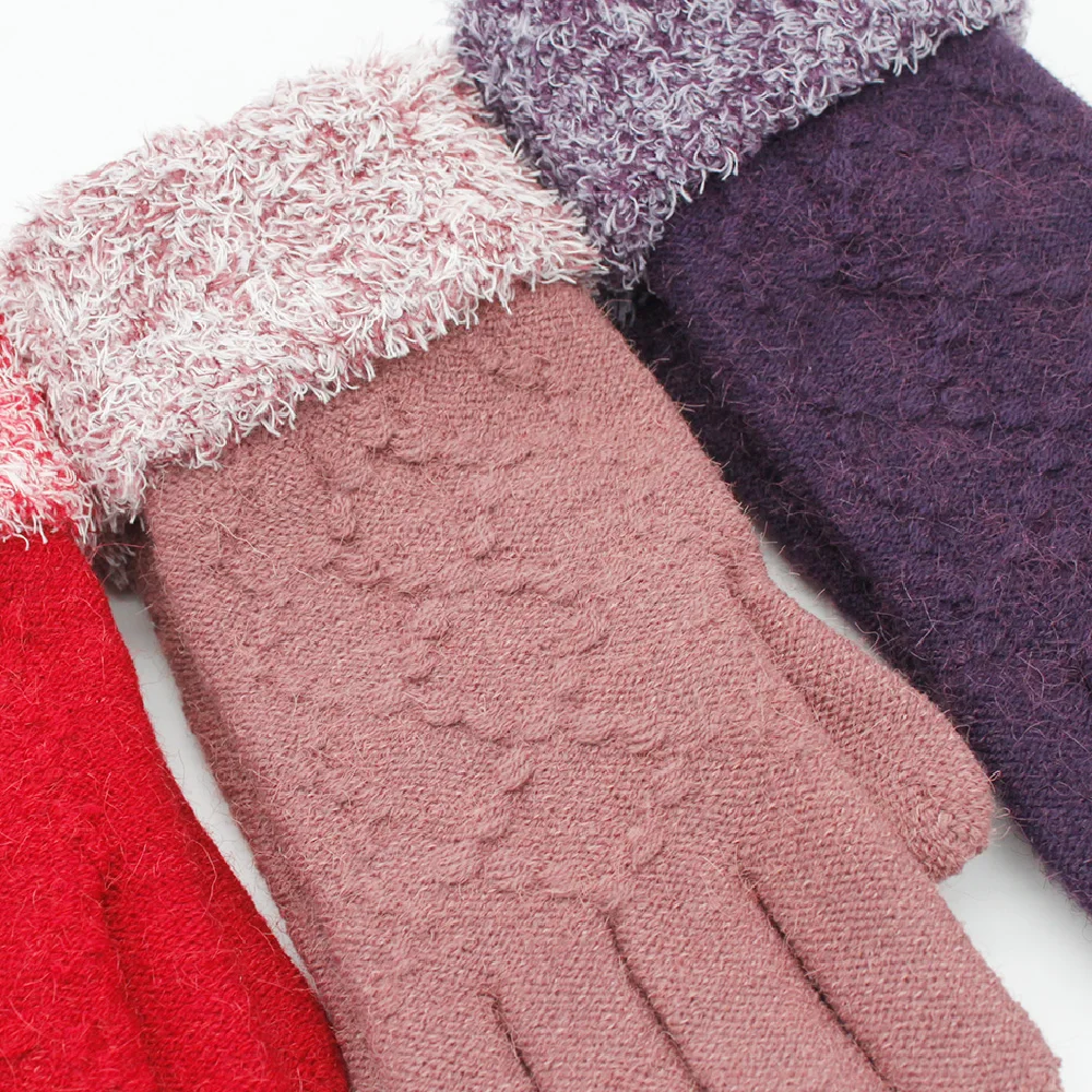 Reverse Folded Cuffs Lozenge Knitted Jacquard Winter Warm Double Layer Gloves