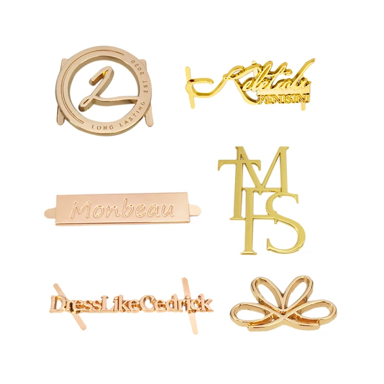 High quality embossed brand metal logo plate custom metal labels tags for handbags