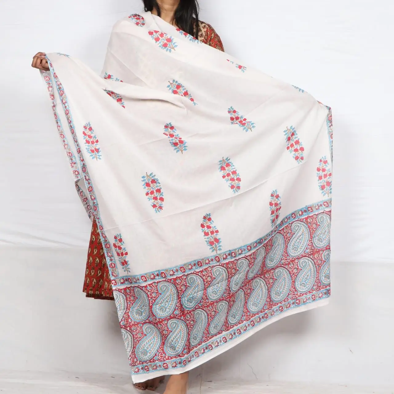 Indian Manufacturer Handmade Printed Casual Wear Pure Cotton Women New Print Long Stoles Dupatta