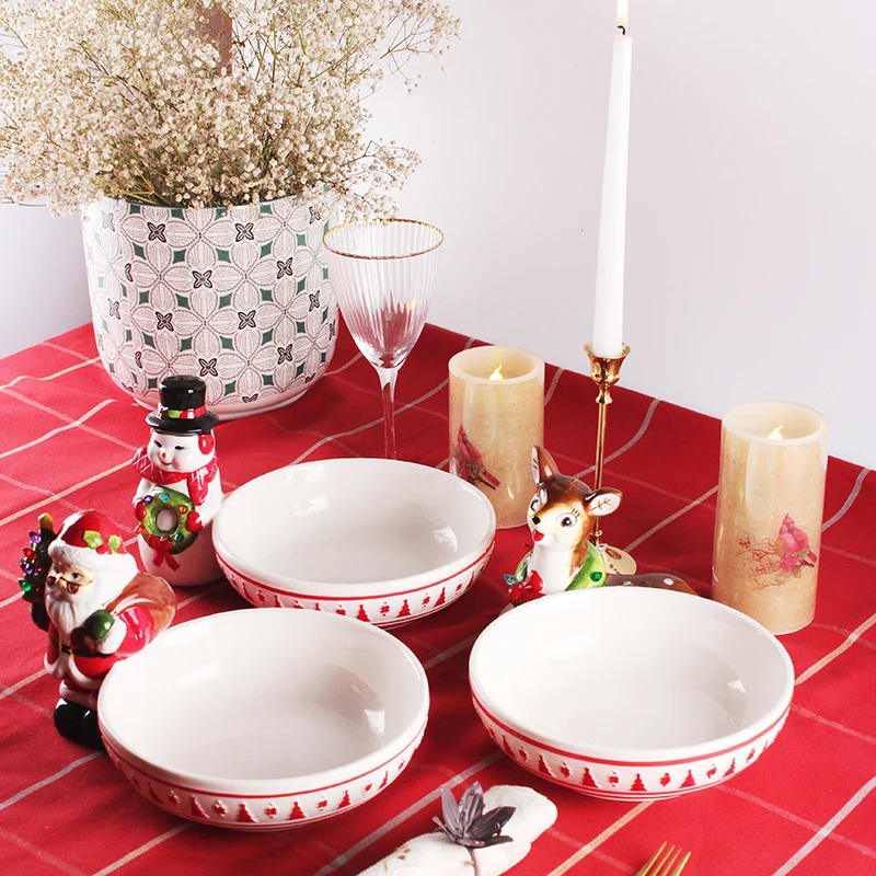 Plato ceramic manufacturer 3D Santa Claus reindeer snowman earthenware Christmas dinnerware party cookie dishes plates sets