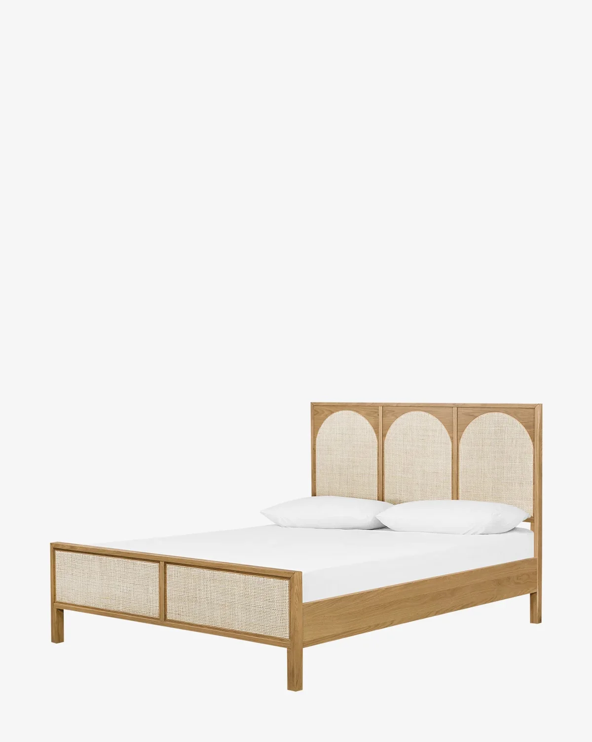 Modern Bed Solid Wood Frame with Cane Natural Rattan Headboard Modern Contemporary Style Home Bedroom Furniture