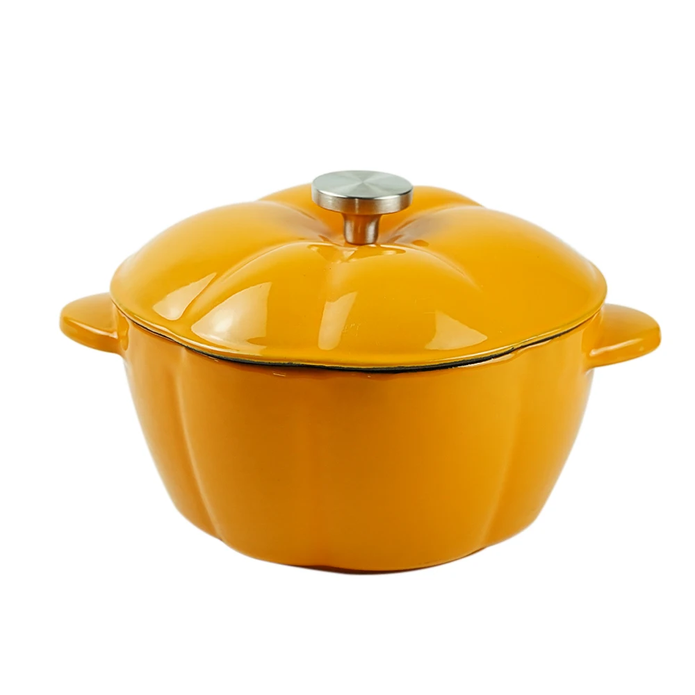 19 cm Cast Iron Enamel Dutch Oven for Bread Baking Modern Design 2QT Pepper Pot in Colorful for Thanksgiving and Halloween
