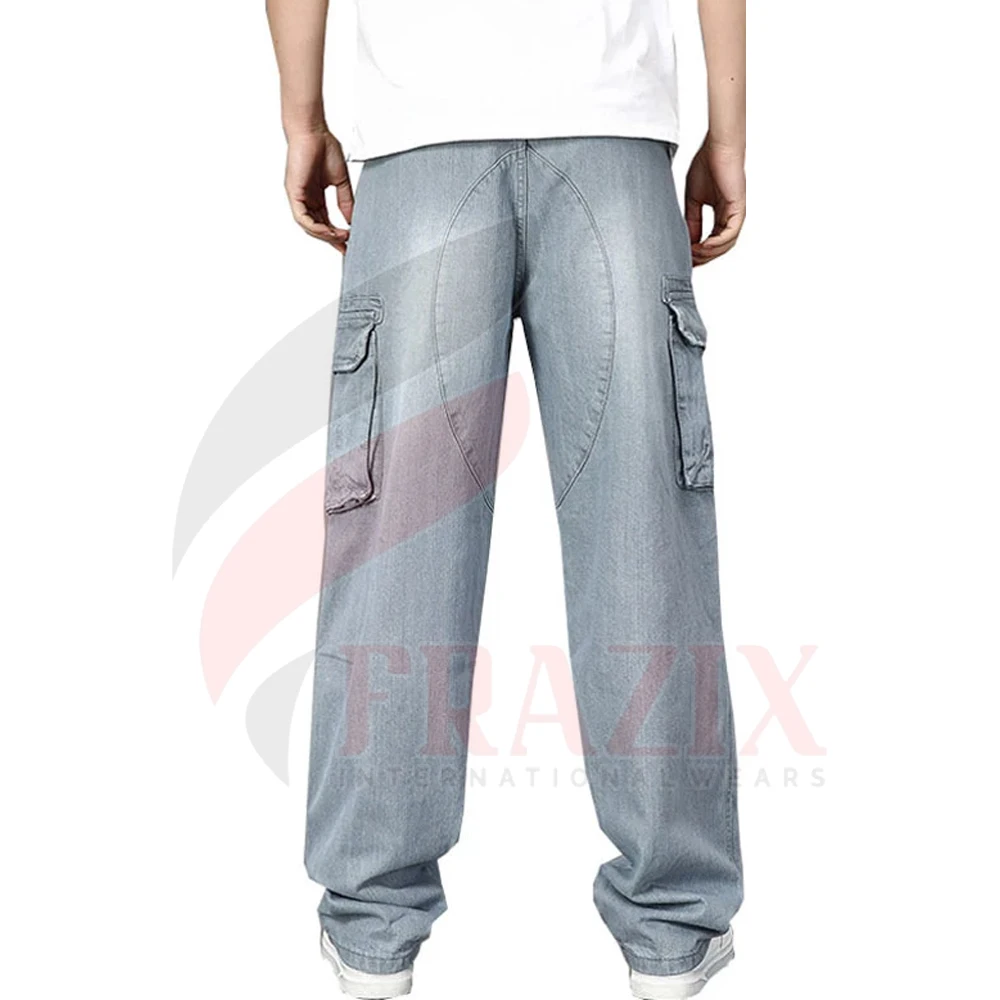 Sport Casual Pants Streetwear Loose Straight Fit Jeans High Waist Thick Men Cargo Pants Jeans